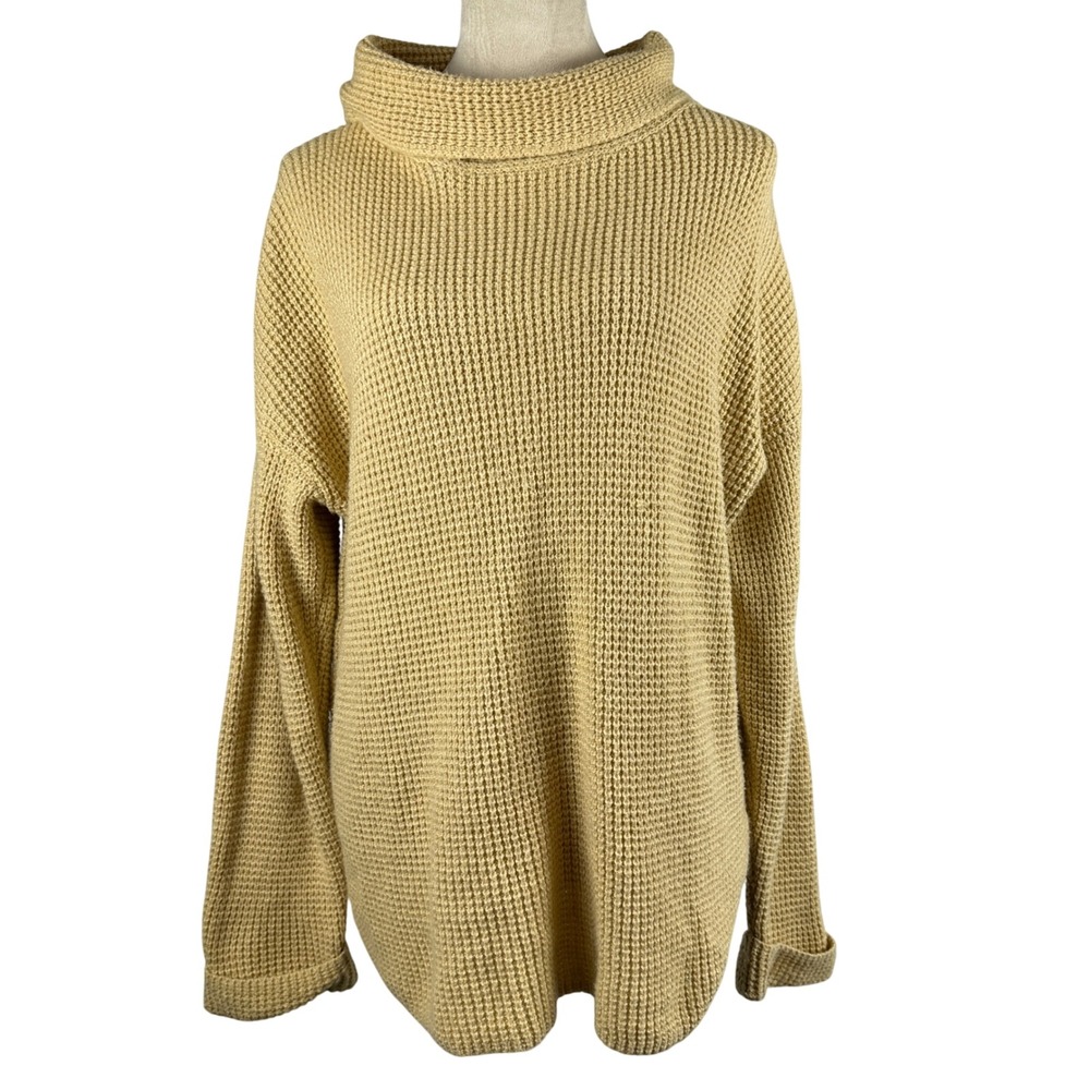 J. Jill Women's Large Tan Waffle Knit Long Sleeveā Funnel Neck Sweater Casual